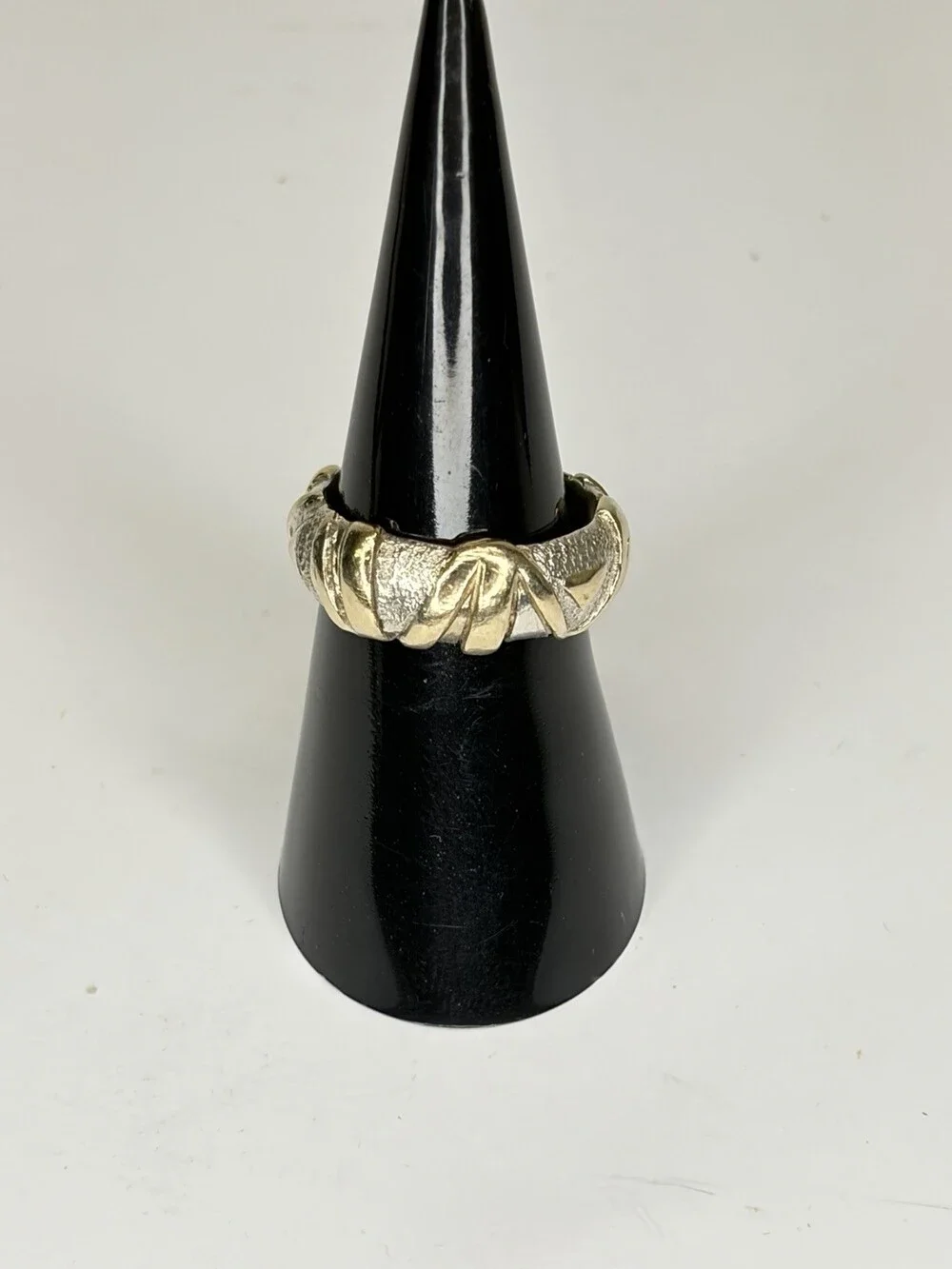 14K Gold 925 Sterling Silver Mixed Metal Ribbon Band Ring Size 7 Heavy 8.1g